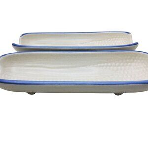 Vintage Platzgraff Stoneware Corn Pattern Serving Dishes Set Of 2 With Blue Rim